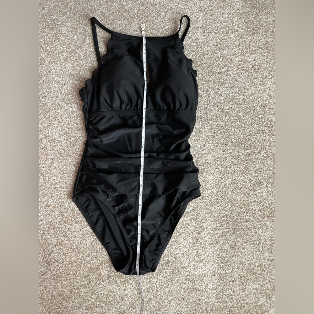 Ellen Tracy Elegant Black One Piece Swimsuit - Size 10 - Picture 2 of 6
